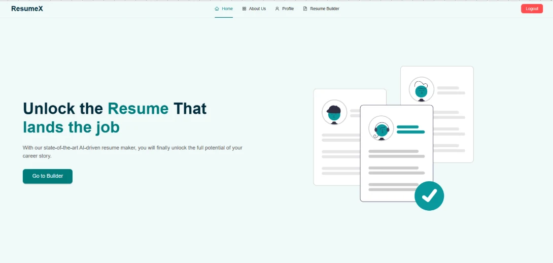 ResumeX home page: “Unlock the Resume That lands the job”