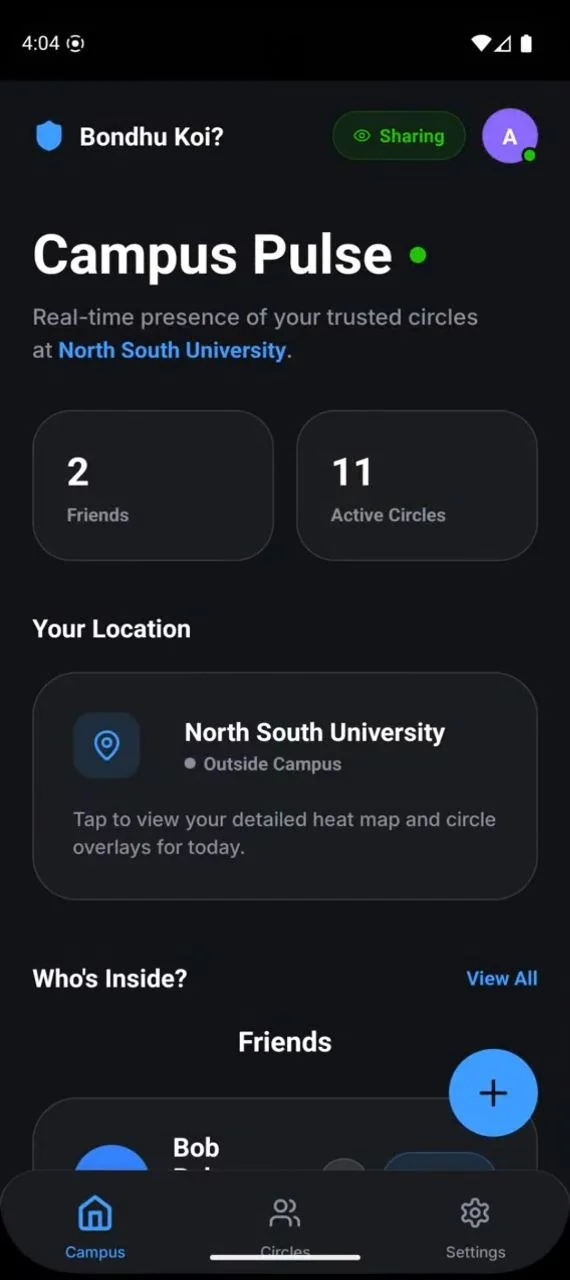 Bondhukoi Campus Pulse screen: friends and active circles at North South University